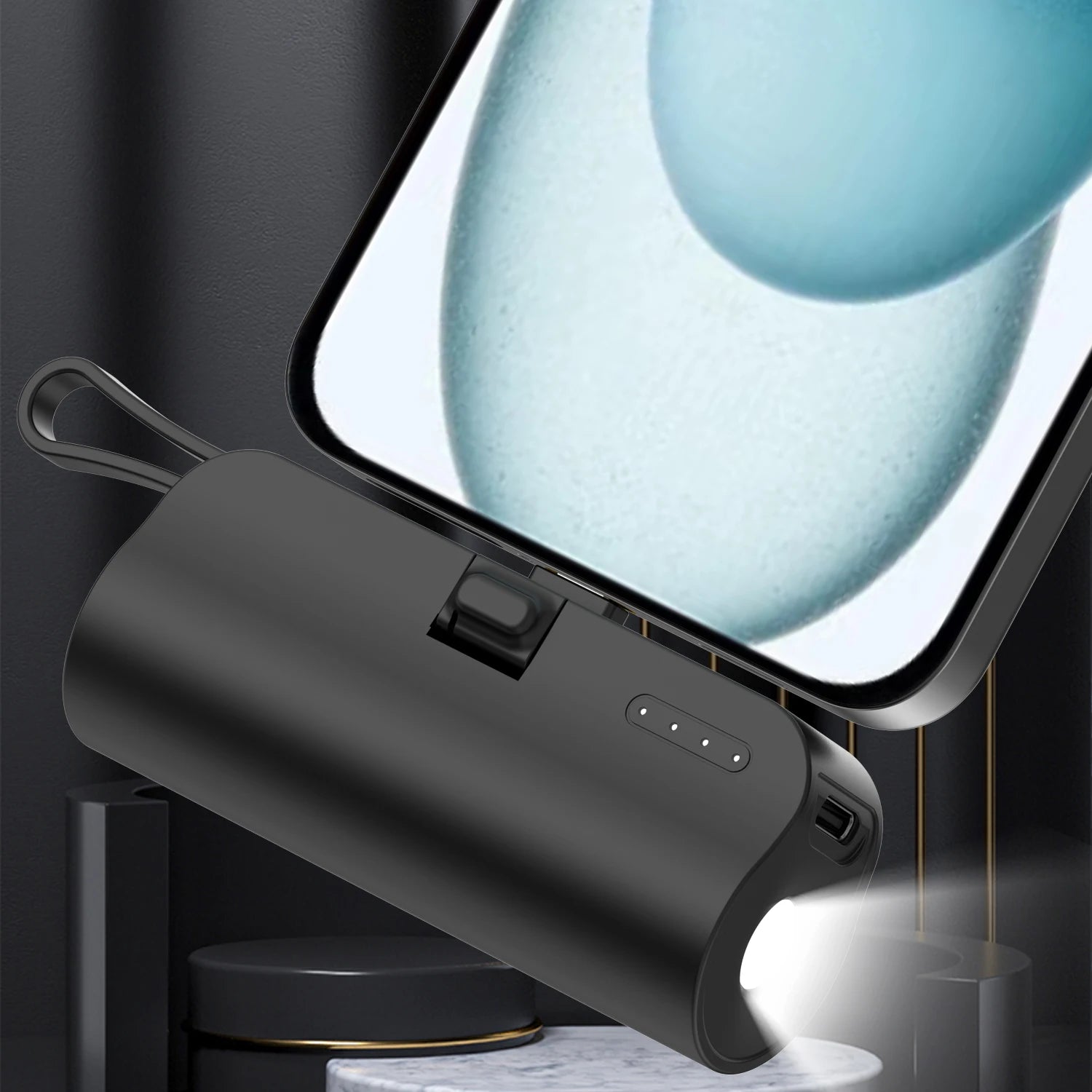 5000mAh Mini Portable Charger with Built-in Cable
