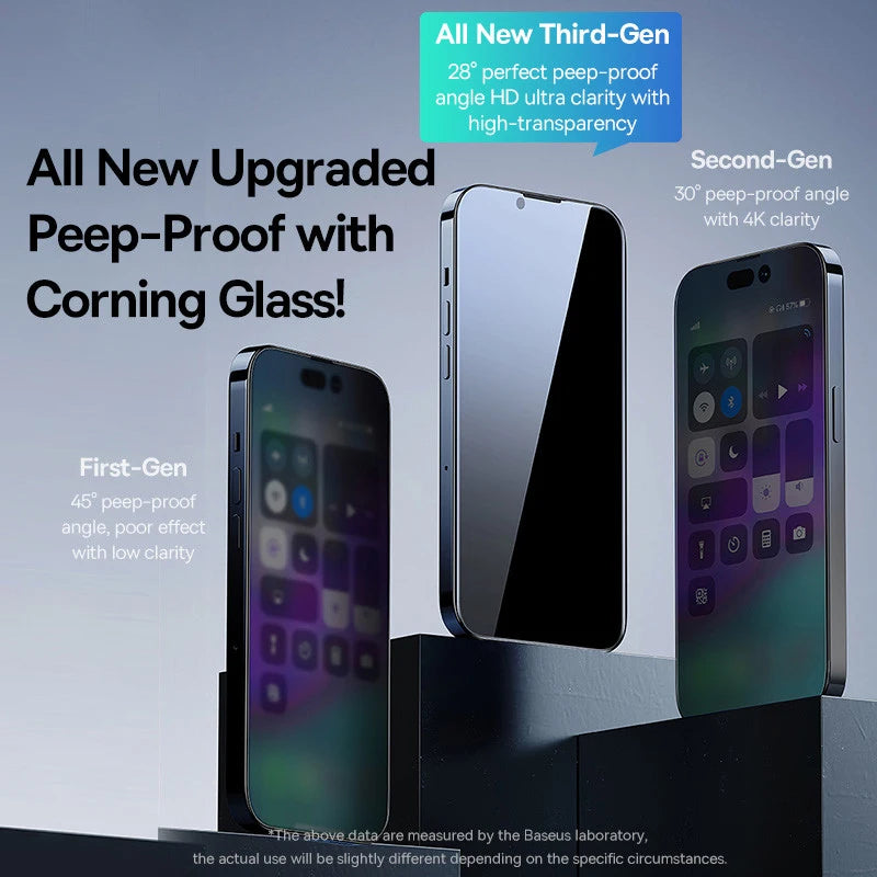 Baseus 0.4mm Corning Tempered Glass for iPhone 17 16 15 14 13 Pro Max Plus Screen Protector Anti-Peeping Auto Installation Film