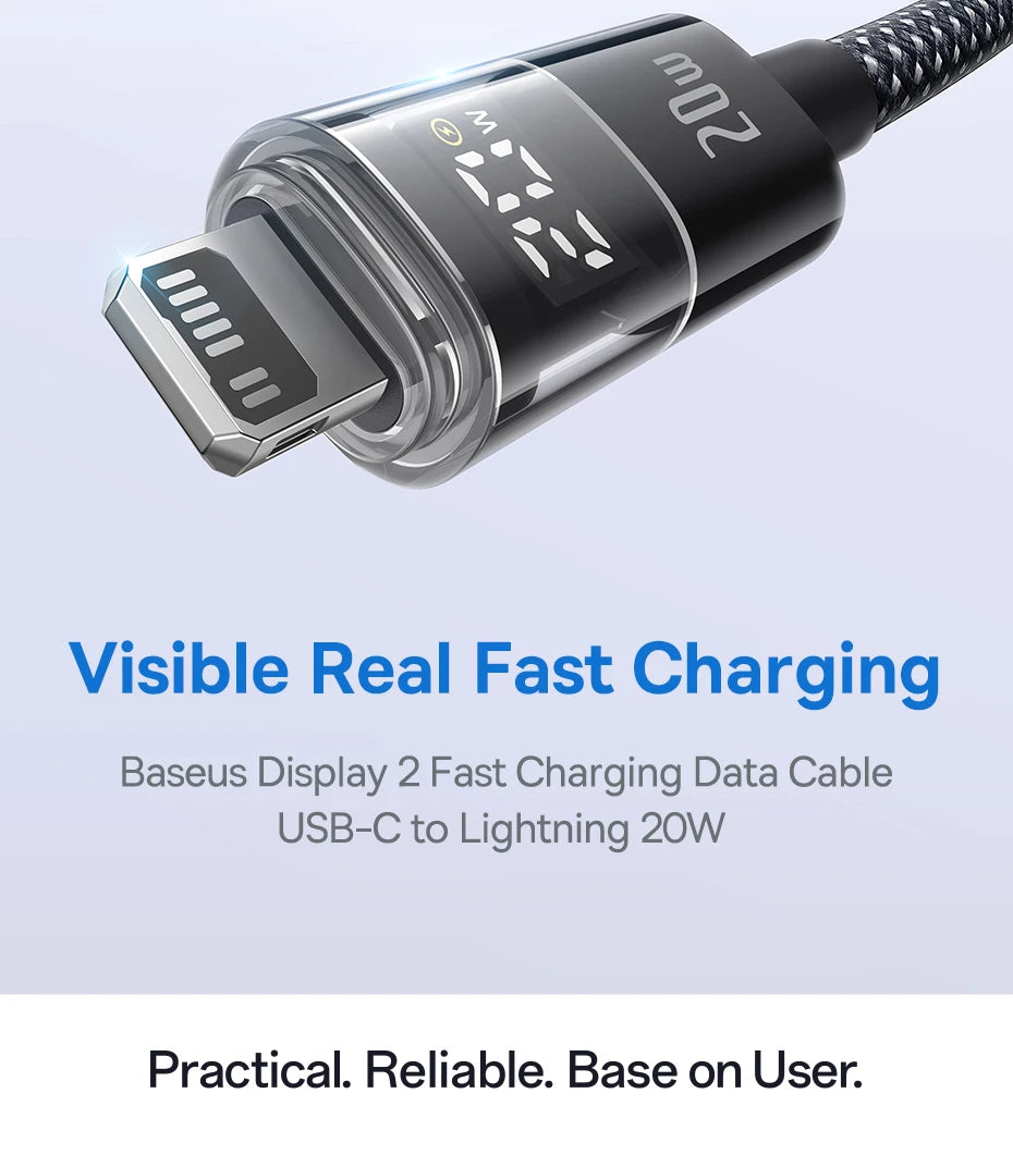 Baseus 20W USB-C Cable for iPhone & iPad – Fast Charge with LED Display