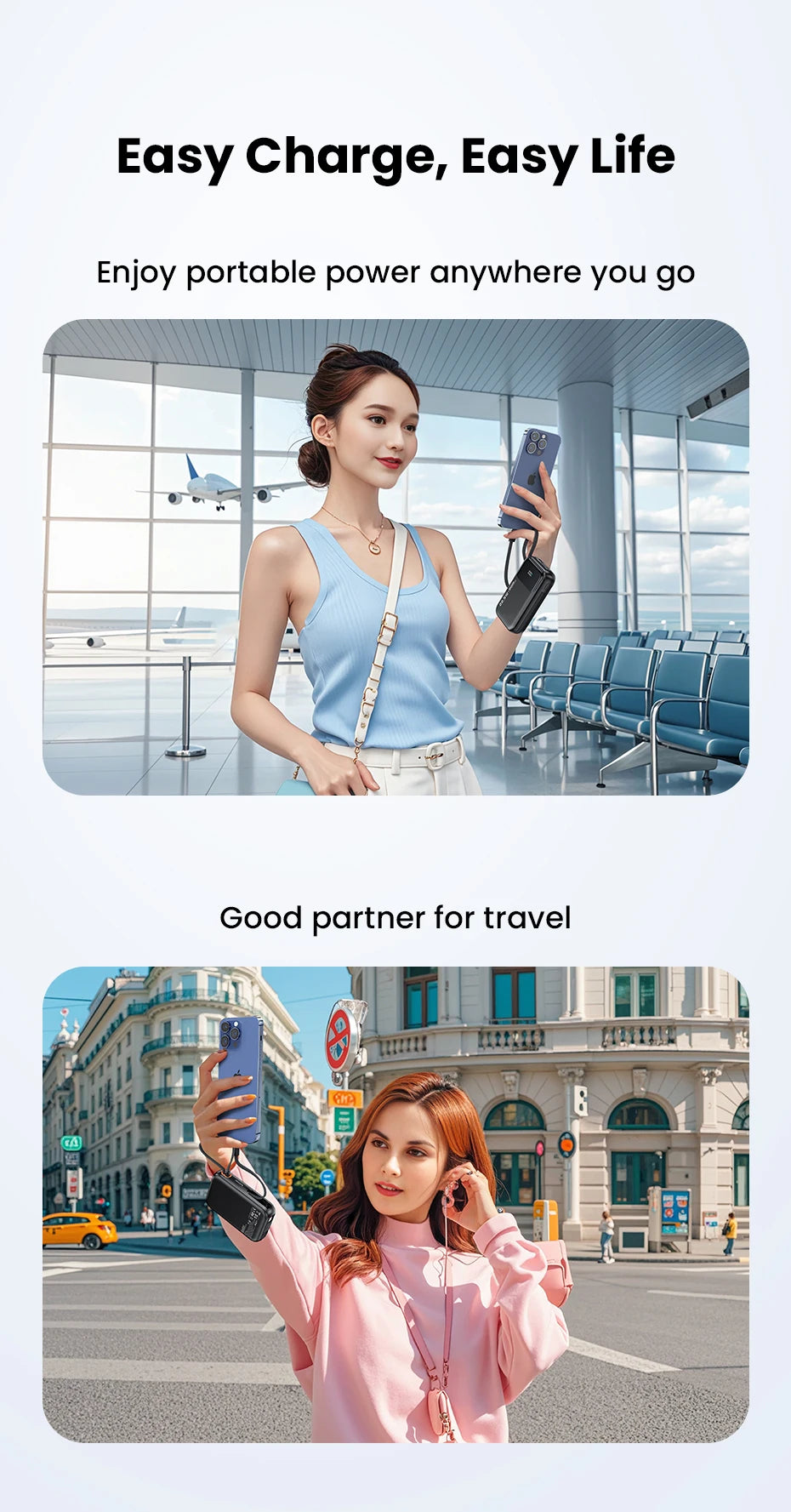 35W Portable Power Bank with Built-in Cable – QC PD 3.0 Fast Charge