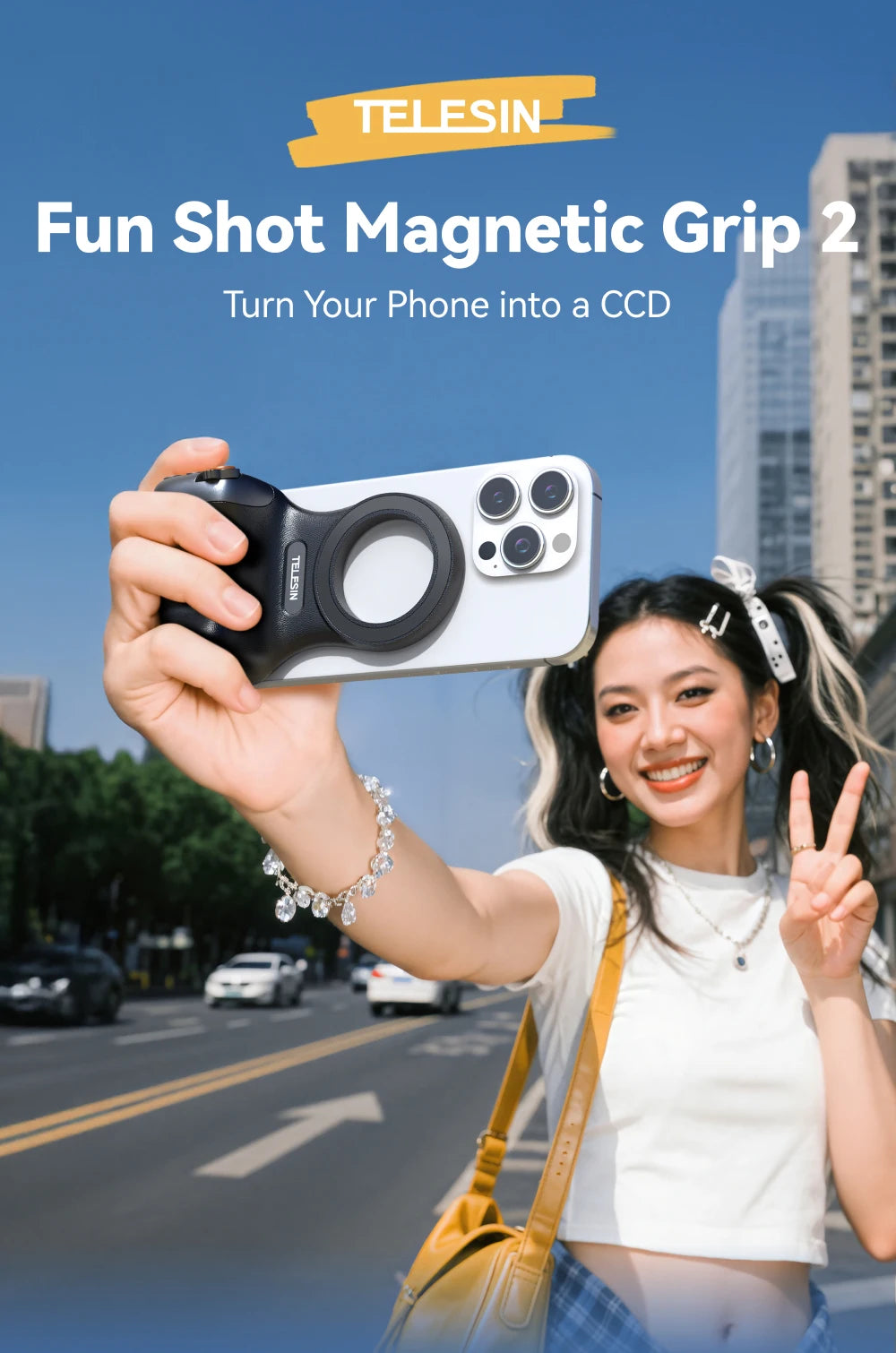 TELESIN Magnetic Camera Hand Grip – Phone Holder with Remote