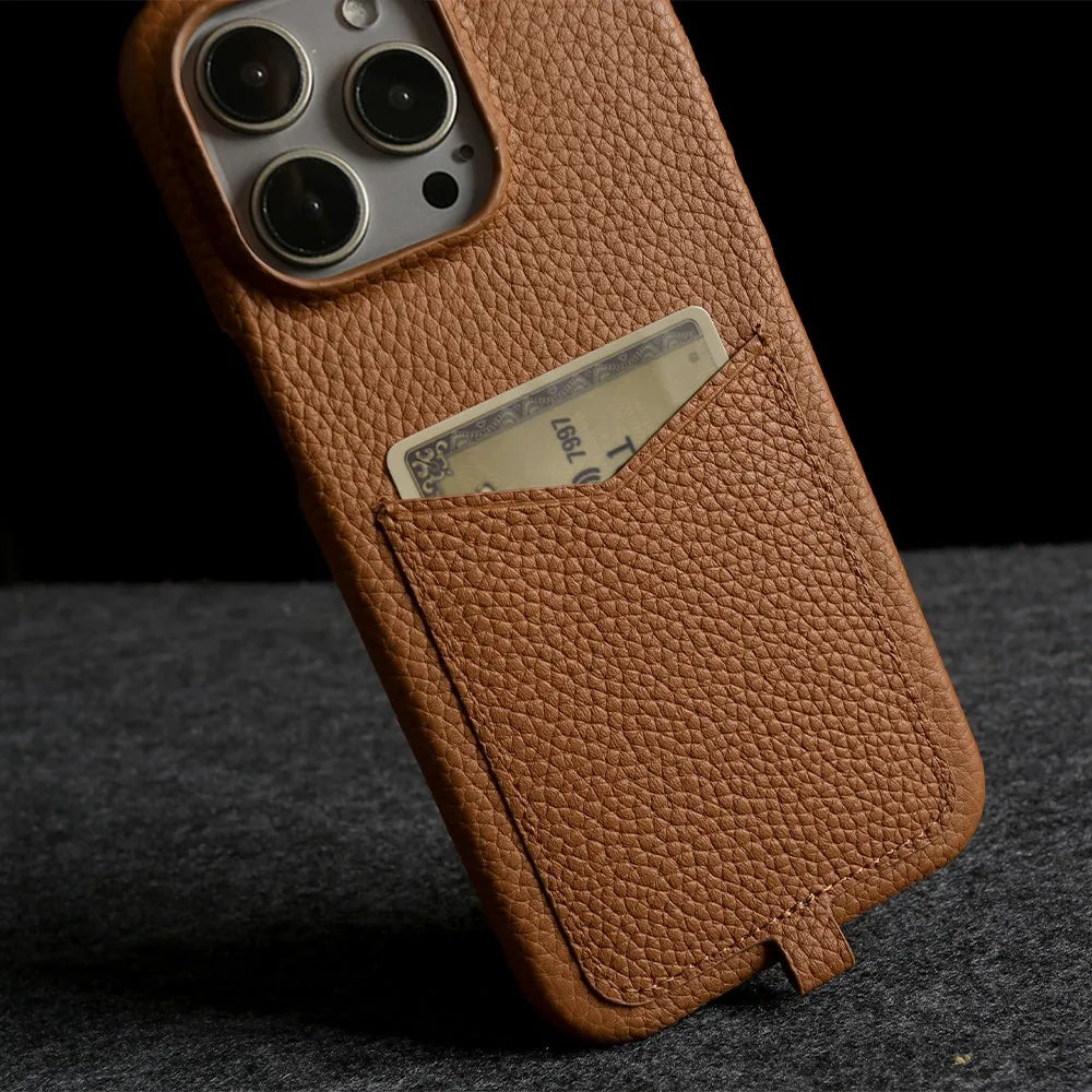Multifunctional Charging Cable Lanyard Genuine Leather Case For iPhone 16 Pro Max 15Pro 11 13 12 14Pro Crossbody Strap Card Slot