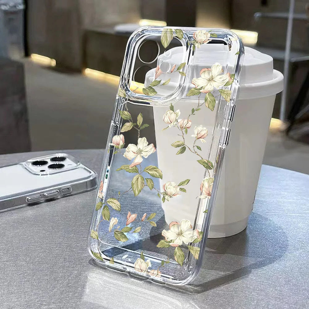Transparent Flower Silicone Shockproof Case – iPhone 15–17 Series