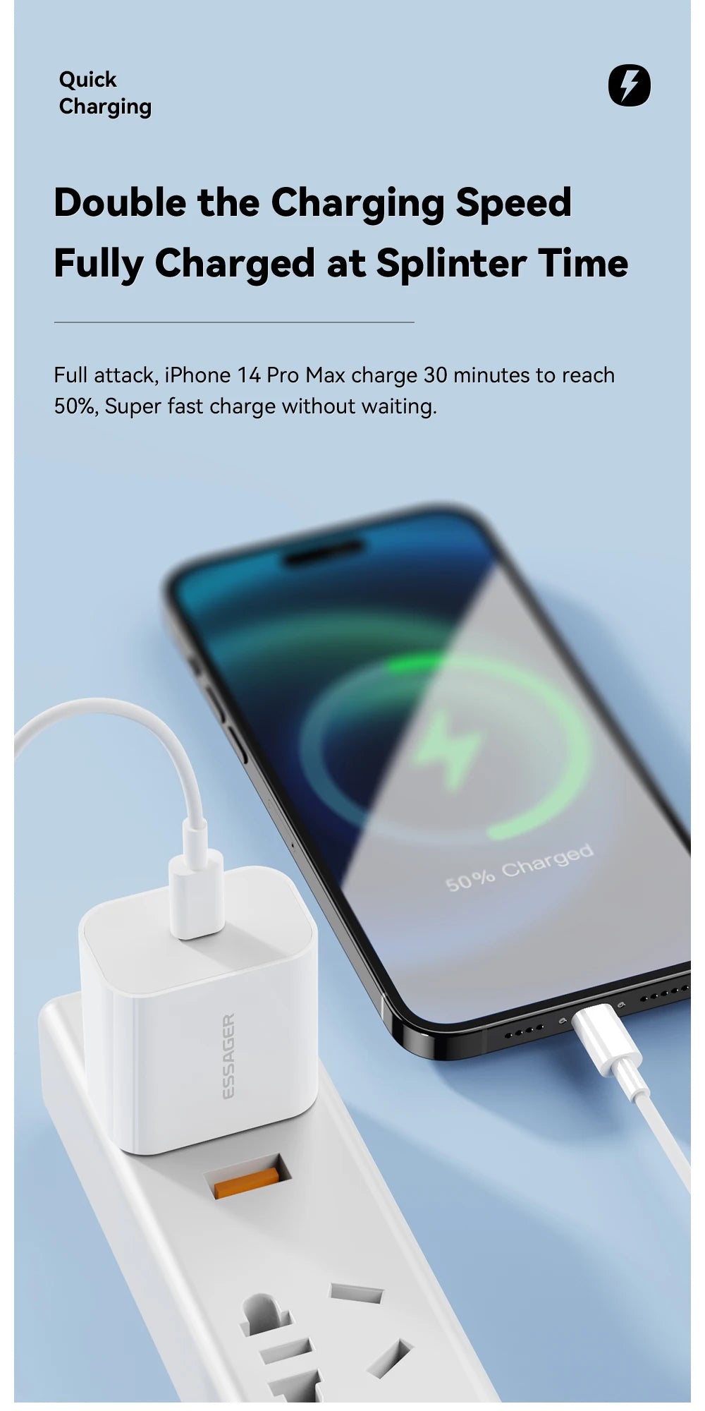 Essager 20W Charger Fast Charging Type-C Lightning Charger Set PD QC Quick Charge  For  iPhone 14 13 12 11 iPad Pro Max