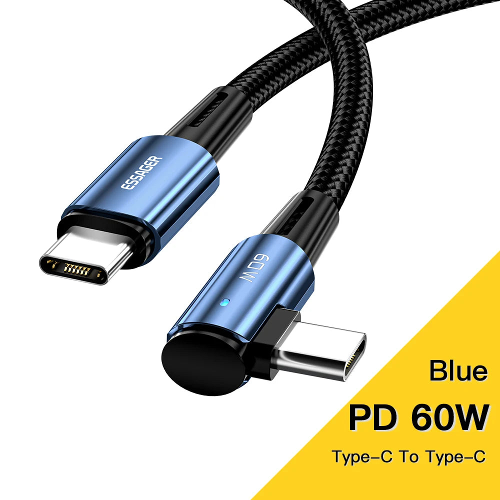 Essager 100W USB-C Cable – 90° Fast Charging & Data Wire