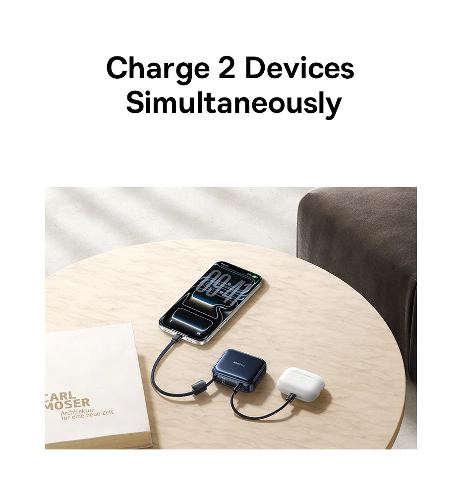 Baseus 45W Mini Power Bank 10000mAh Built-In USB-C Cable Pocket-Sized Smaller Fast Charging Portable For iPhone 17 Samsung S25