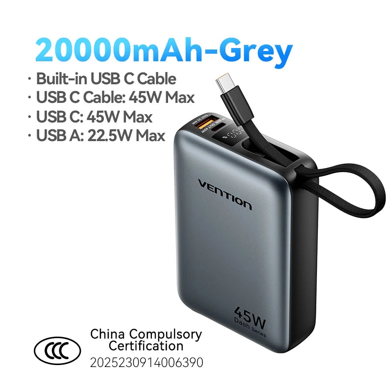 45W Portable Power Bank – 20000mAh Fast Charger for Phones