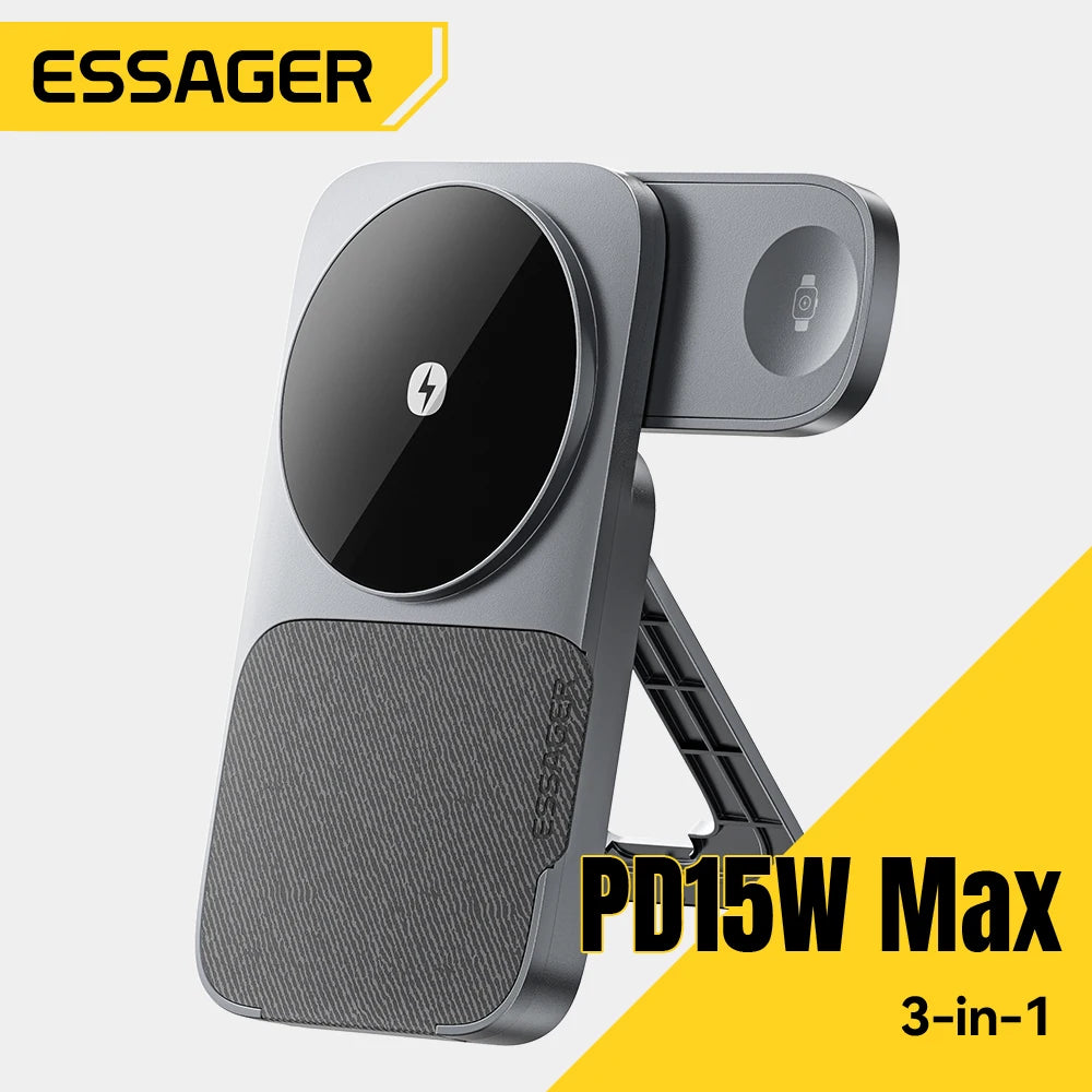ESSAGER 3-in-1 Foldable Wireless Charger – 15W Optimized