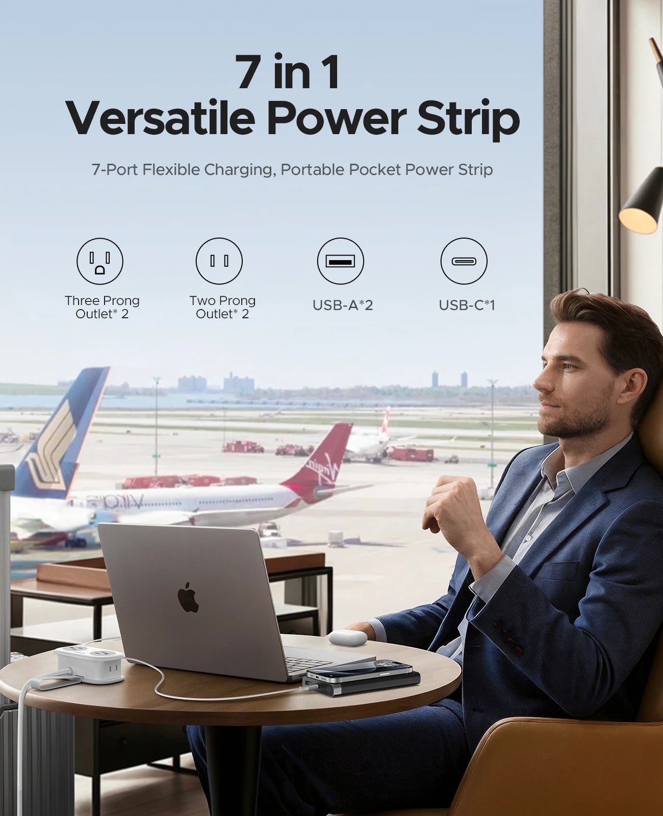 ORICO Power Strip  7-in-1 US – 4 AC Outlets, 2 USB & 1 USB-C Fast Charging