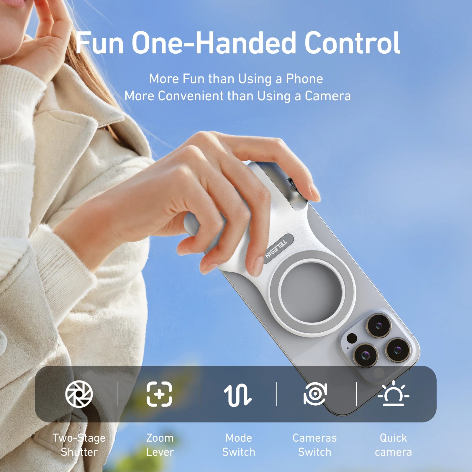 TELESIN Magnetic Camera Hand Grip – Phone Holder with Remote