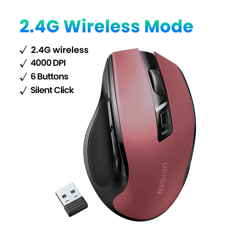 UGREEN Wireless Mouse – Ergonomic, 4000DPI, Bluetooth & 2.4G