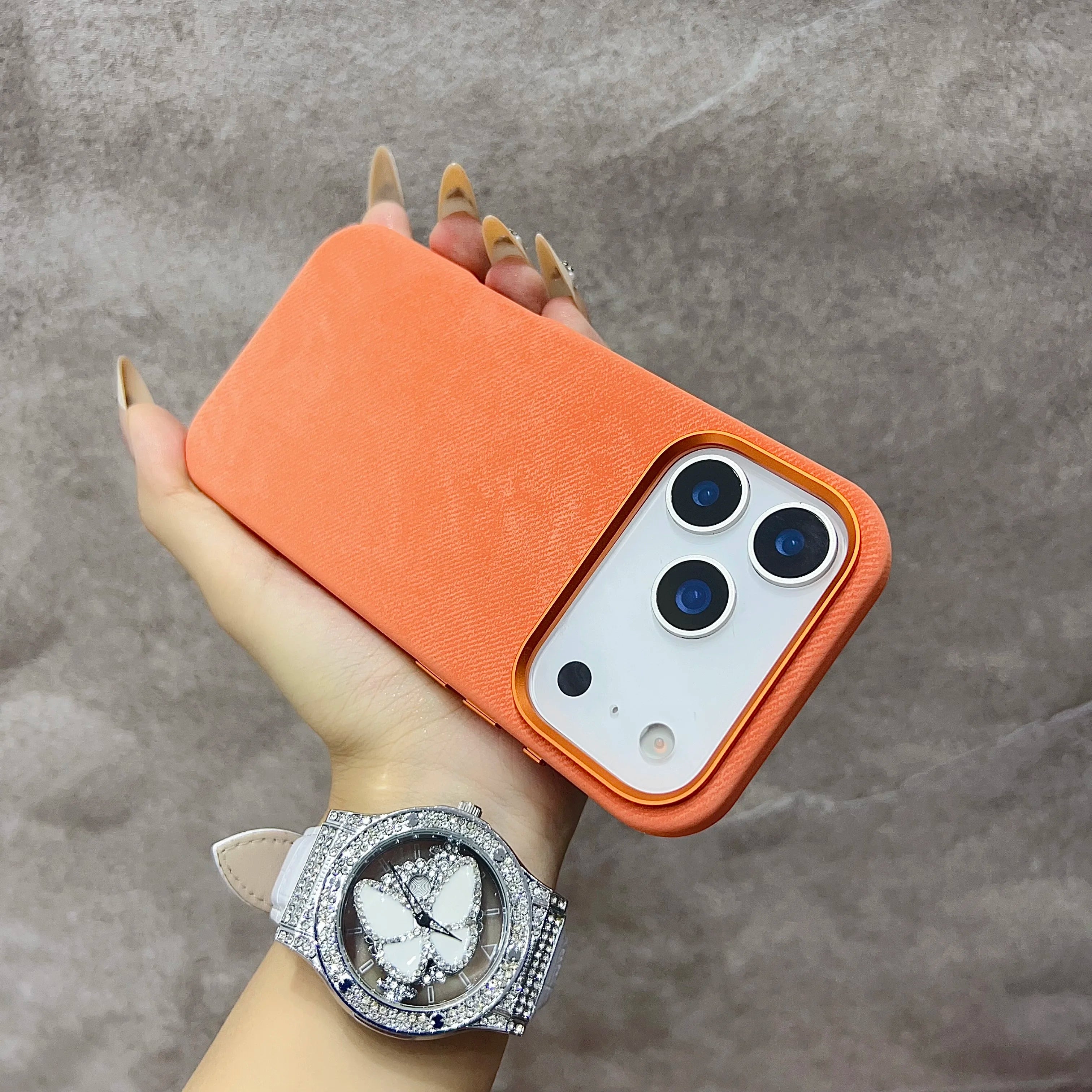 Luxury MagSafe Fiber Leather iPhone Case – Shockproof & Alloy Lens