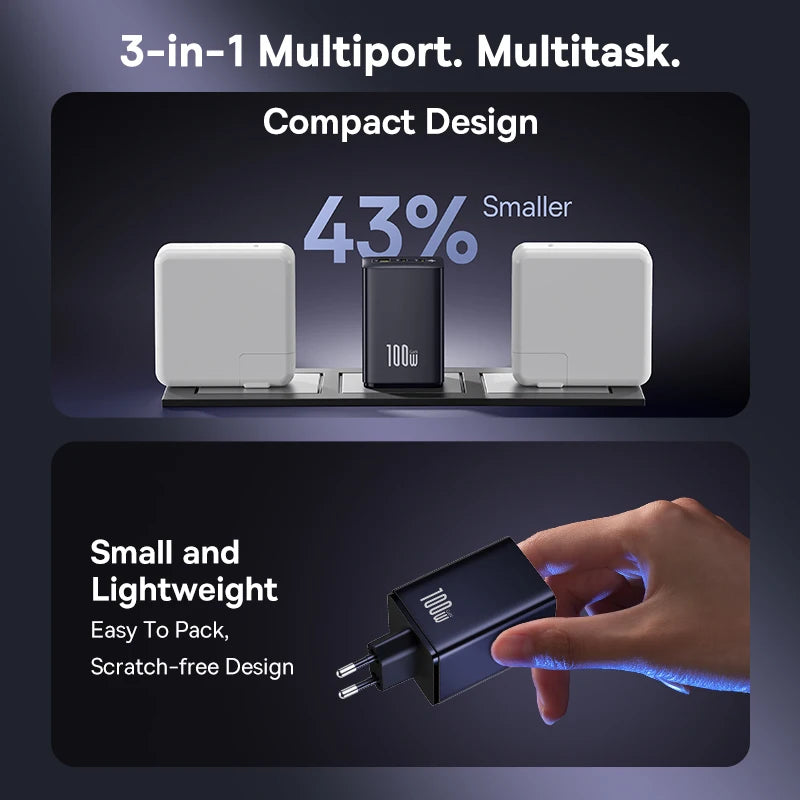 Baseus 100W GaN PD Charger – Fast USB Charging for Phones & Laptops