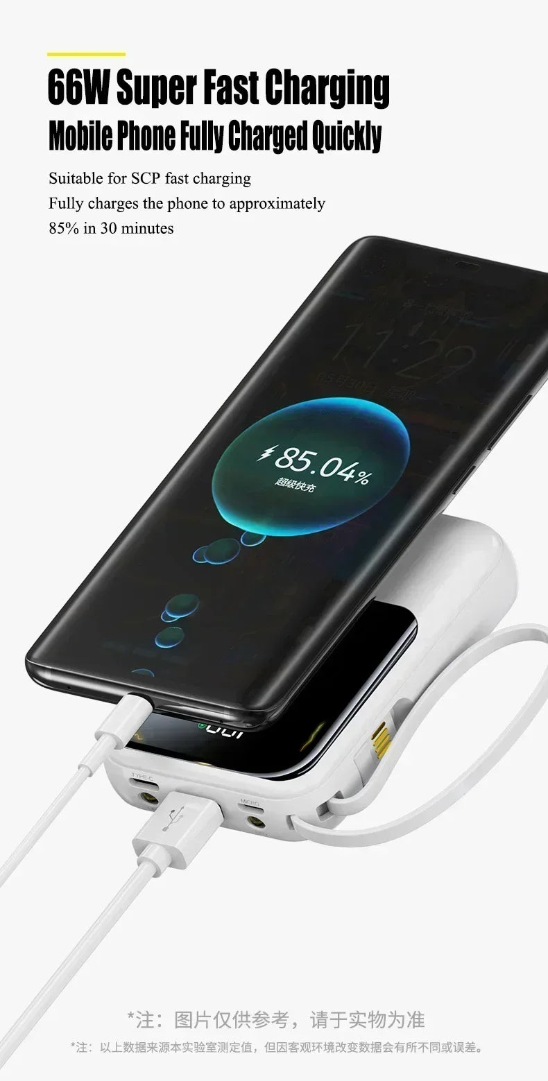 66W 30000mAh Portable Power Bank with Built-in Cables