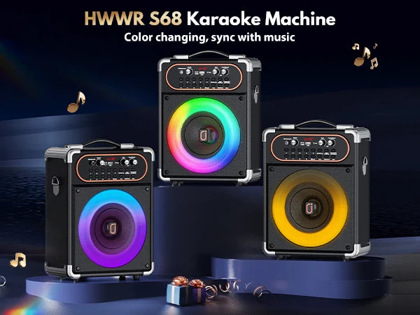 S68 Kara Ok with 2 Microphones, Portable Bluetooth 5.3 Kara Ok Speaker, Suitable for Outdoor Activities, Parties and Parties