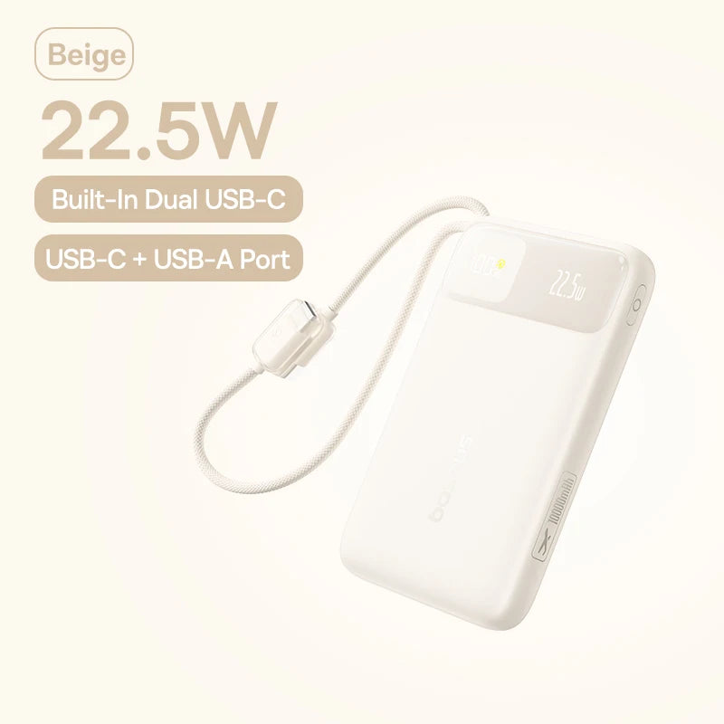 Baseus 10,000mAh Power Bank – 22.5W Fast Charge, Dual USB-C