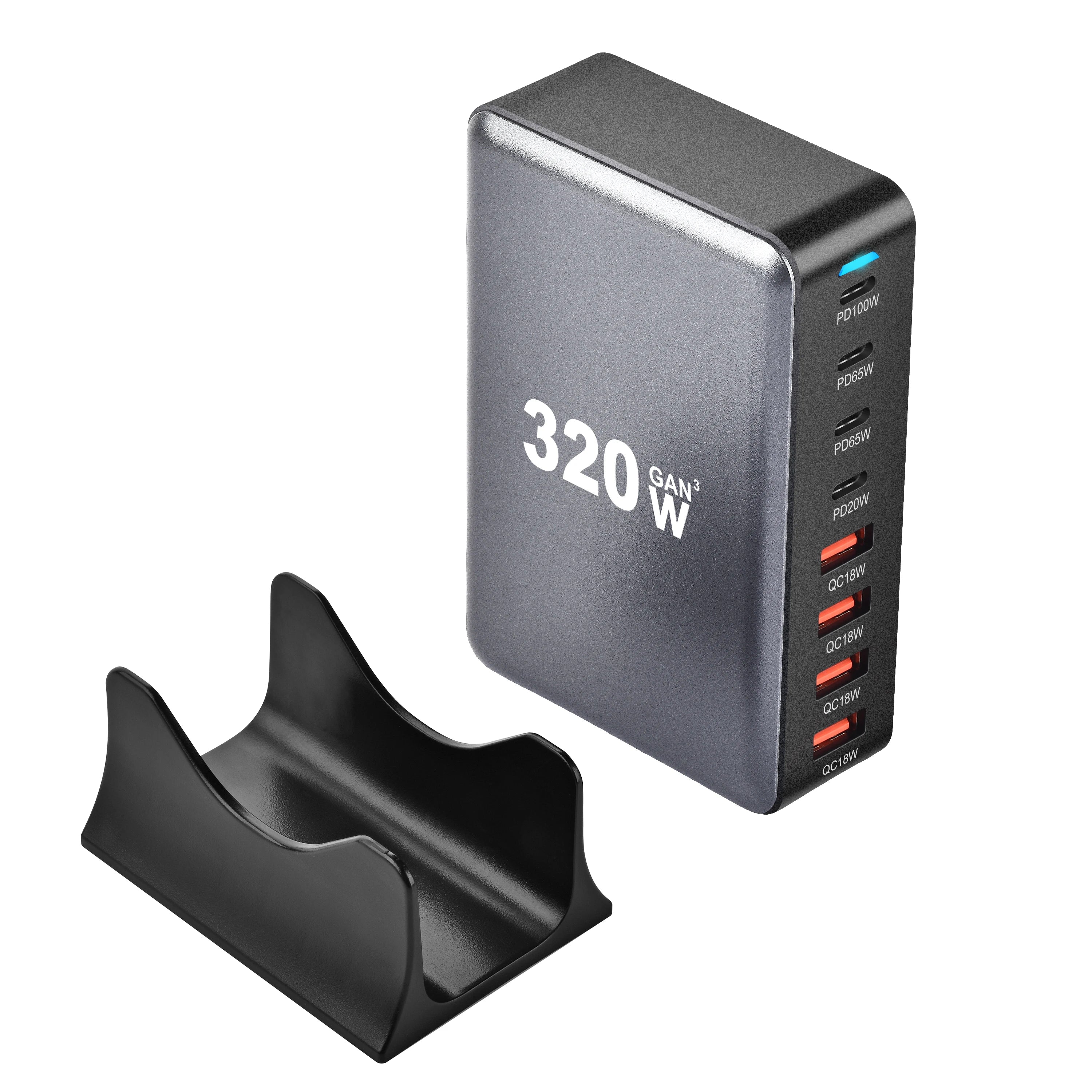 8-Port 320W GaN Fast Charger – C-Type PD Mobile Station