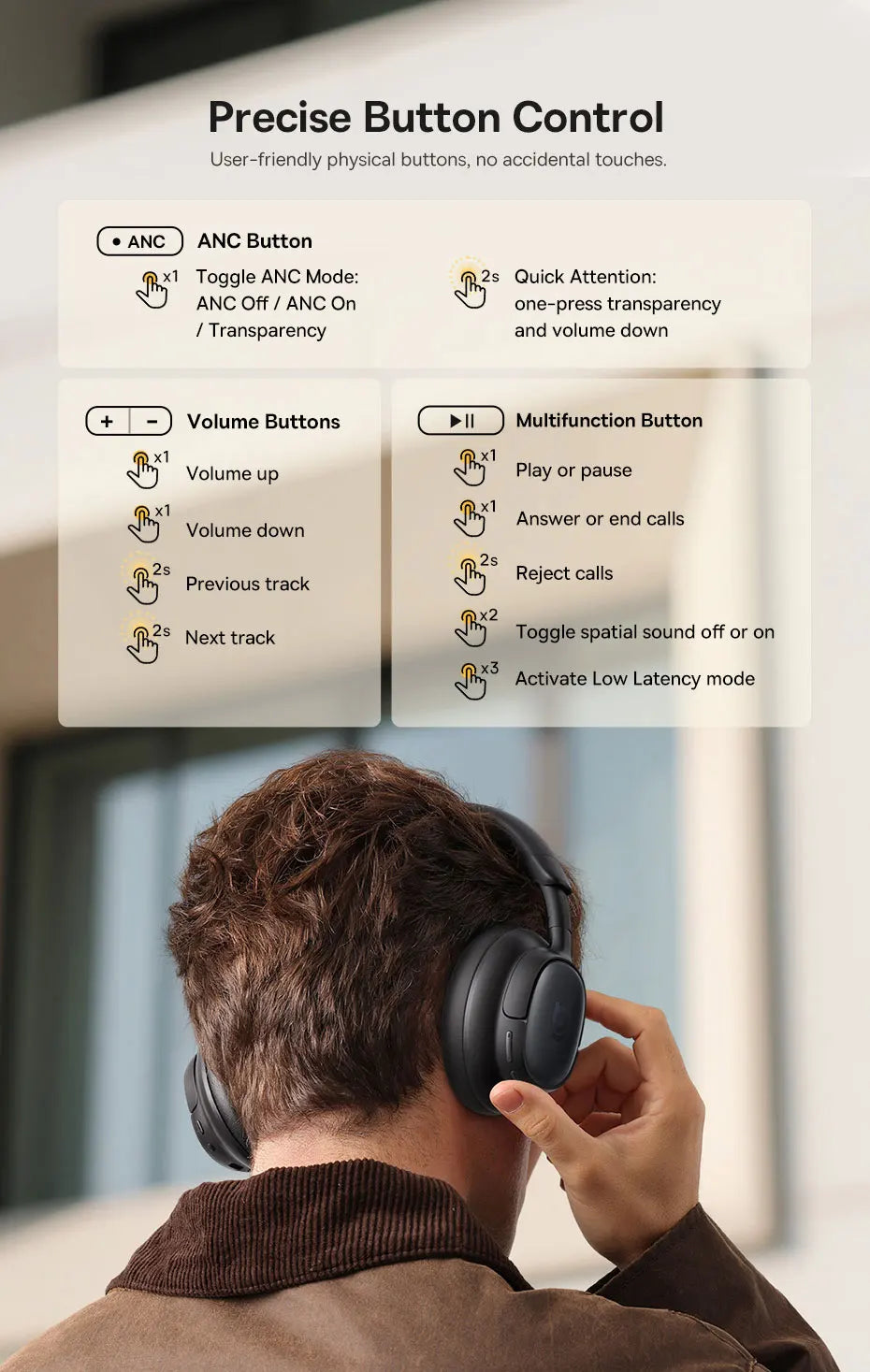 Baseus Bowie MH1 ANC Wireless Headphone 48dB Adaptive Hybrid Noise Cancelling Headsets 80H Playtime Hi-Res Audio LDAC Headphone