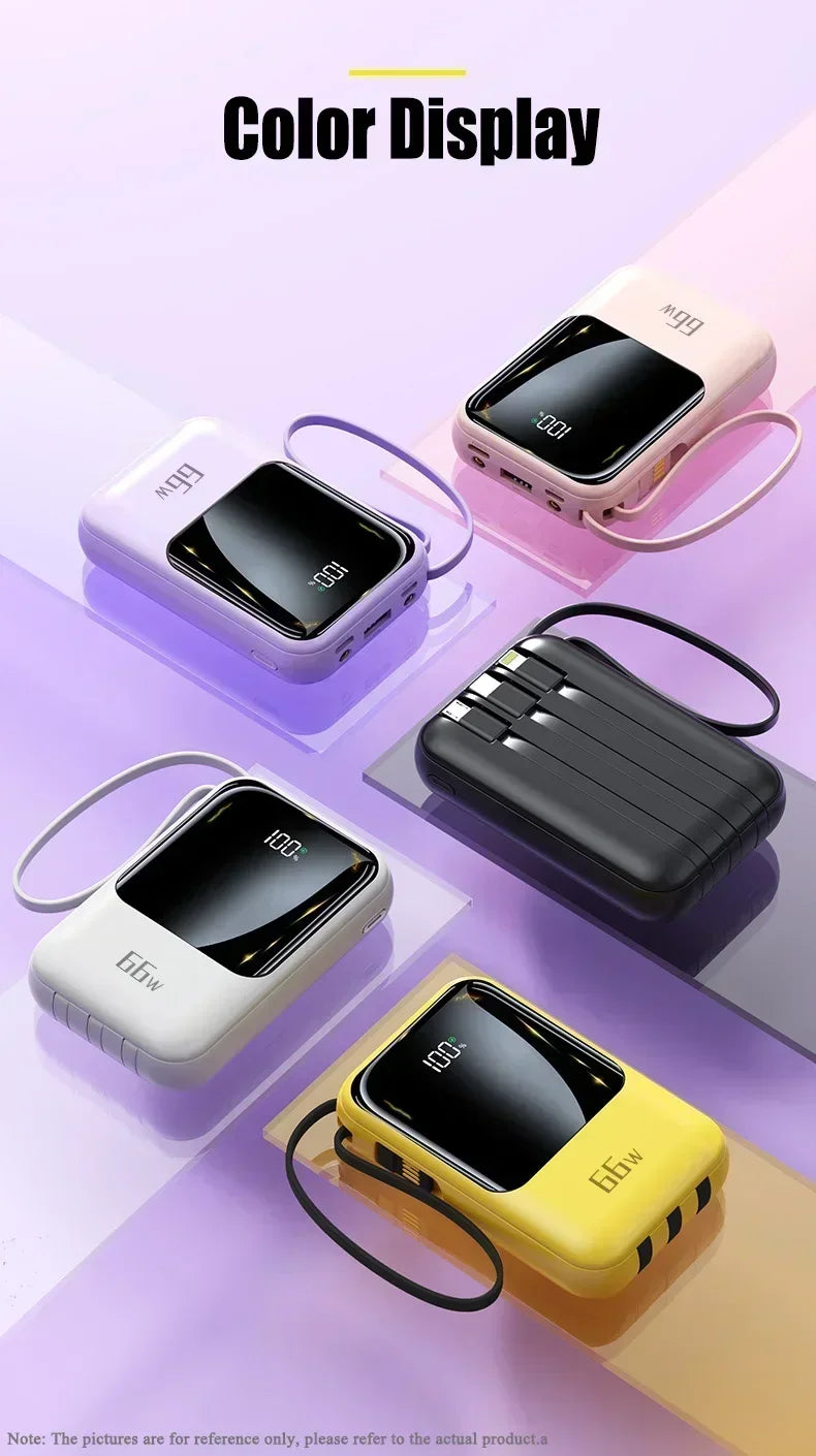 66W 30000mAh Portable Power Bank with Built-in Cables