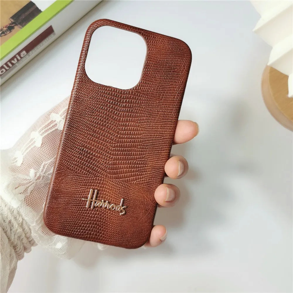Luxury Business Lizard Skin Pattern Couple Hard Case For Iphone 17 16 14 15 11 12 13 Pro Max PU Leather Cover Fundas