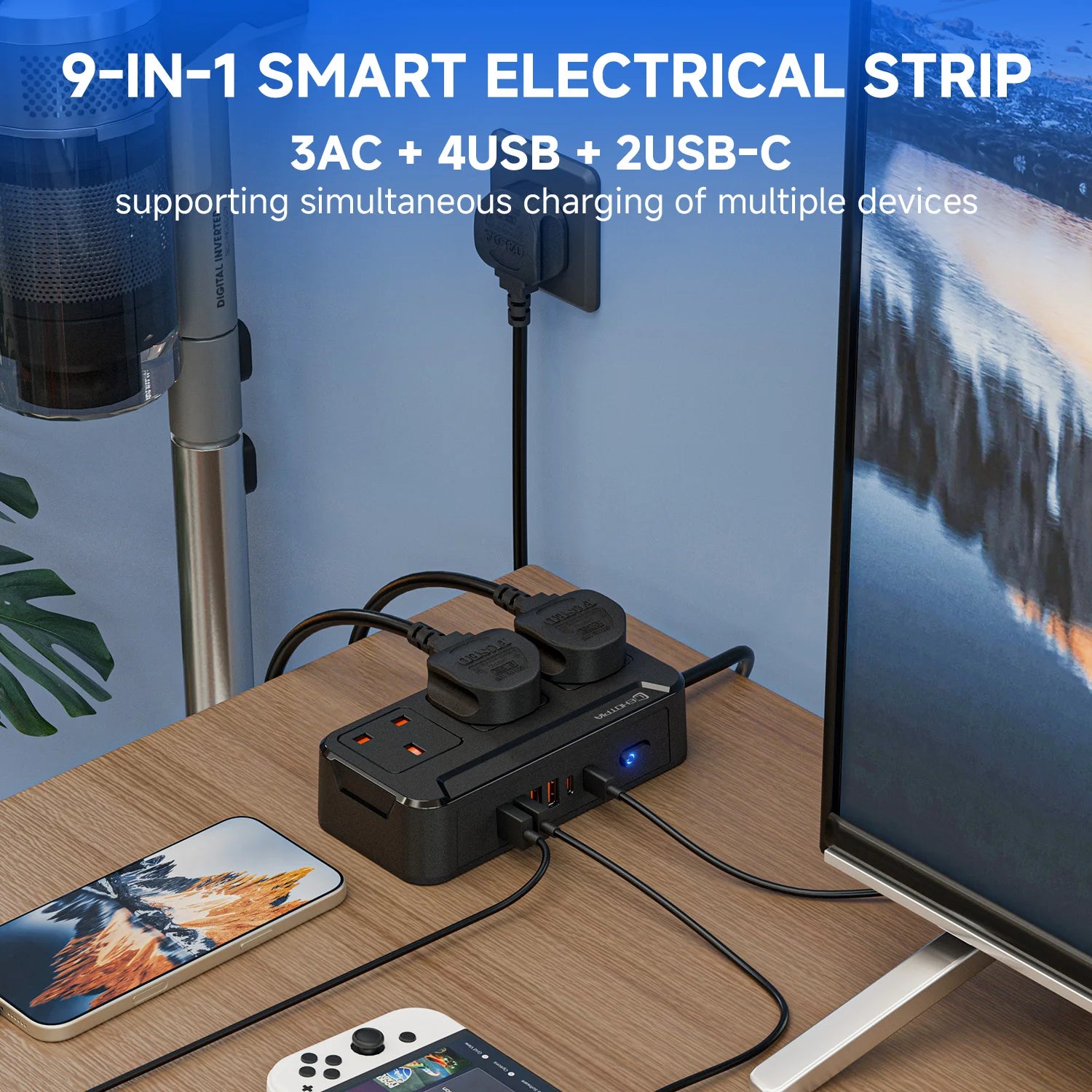 UK Power Strip with USB-C Fast Charging