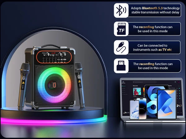 S68 Kara Ok with 2 Microphones, Portable Bluetooth 5.3 Kara Ok Speaker, Suitable for Outdoor Activities, Parties and Parties