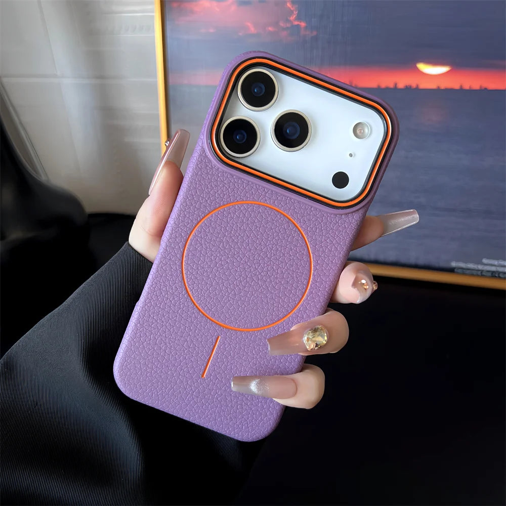 Frosted Hit Color Lichee Pattern Magnetic TPU Case – iPhone 17 Series & More