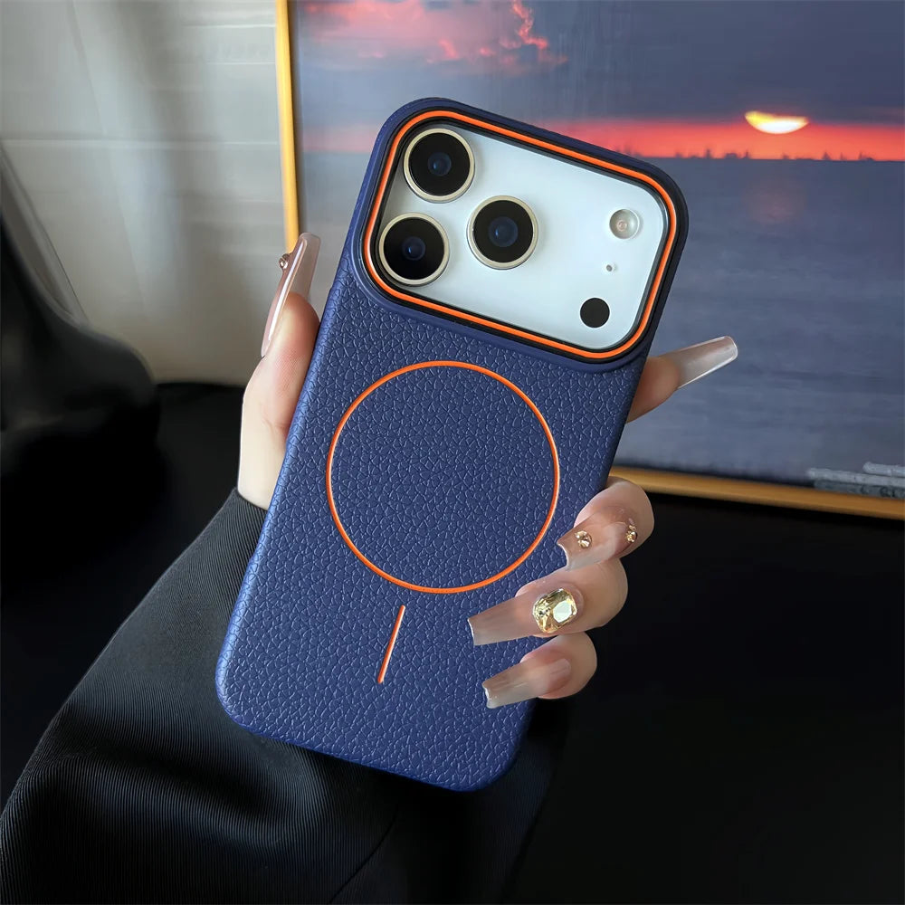Frosted Hit Color Lichee Pattern Magnetic TPU Case – iPhone 17 Series & More