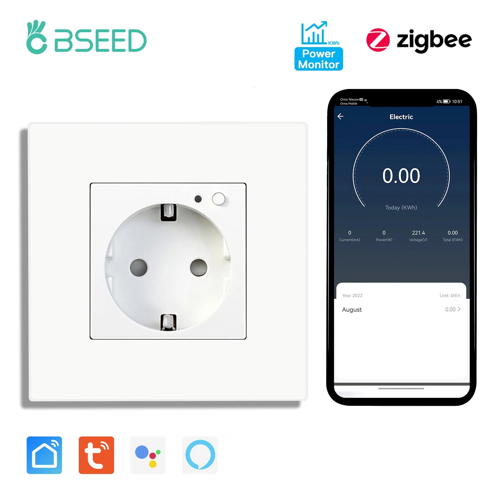 BSEED ZigBee Smart Wall Socket with Energy Monitoring (EU)