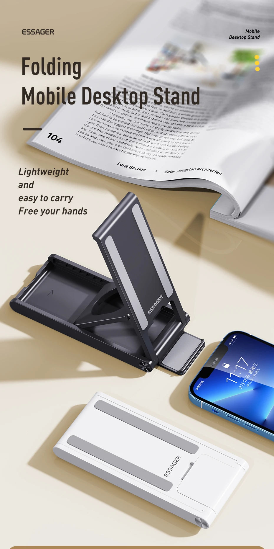 Essager Universal Desktop Mobile Phone Holder Stand For iphone14 13 Pro Max iPad Xiaomi Foldable Desk Bracket Portable Stand New