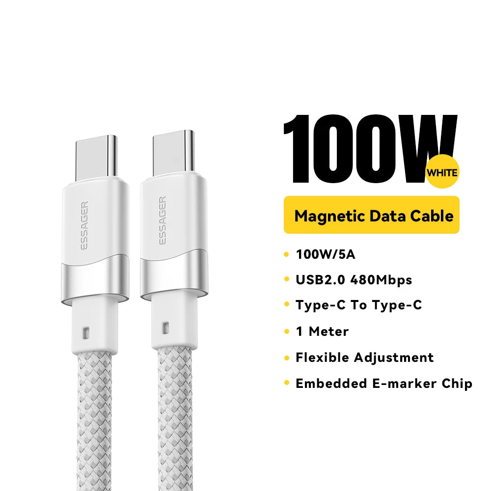 Essager Essager USB C To C 100W Magnetic Fast Charger Cable For iPhone 15 65W Type C To C Data Charging Wire for Laptop Samsung