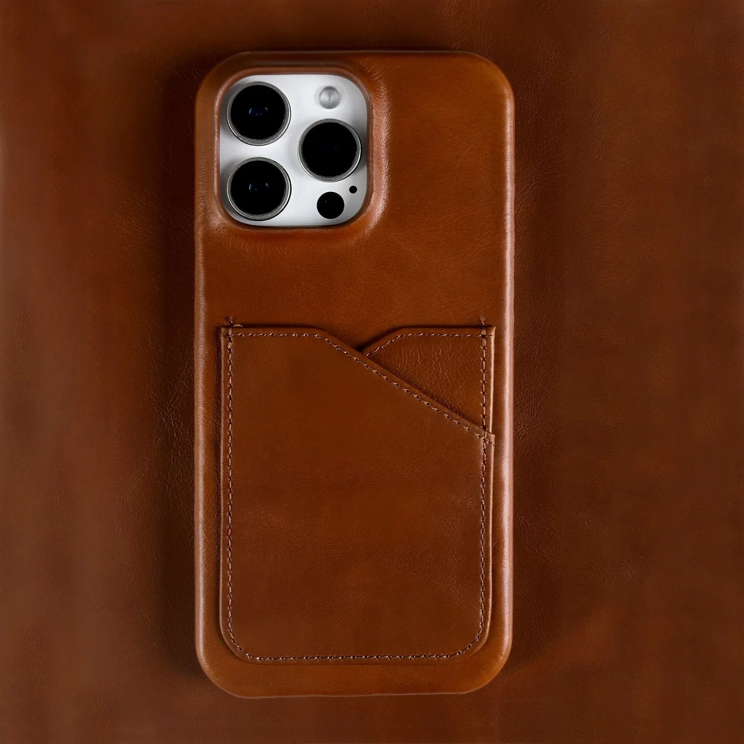 Premium Genuine Leather Card Slot Case for iPhone 15–17 Series – Vintage Wallet Cover
