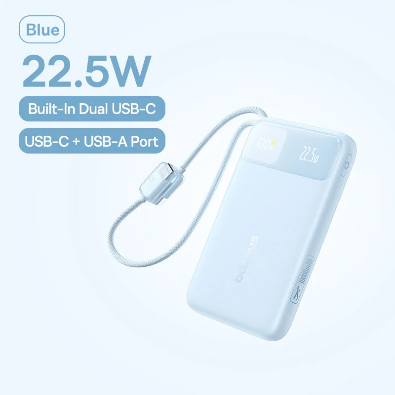 Baseus 10,000mAh Power Bank – 22.5W Fast Charge, Dual USB-C