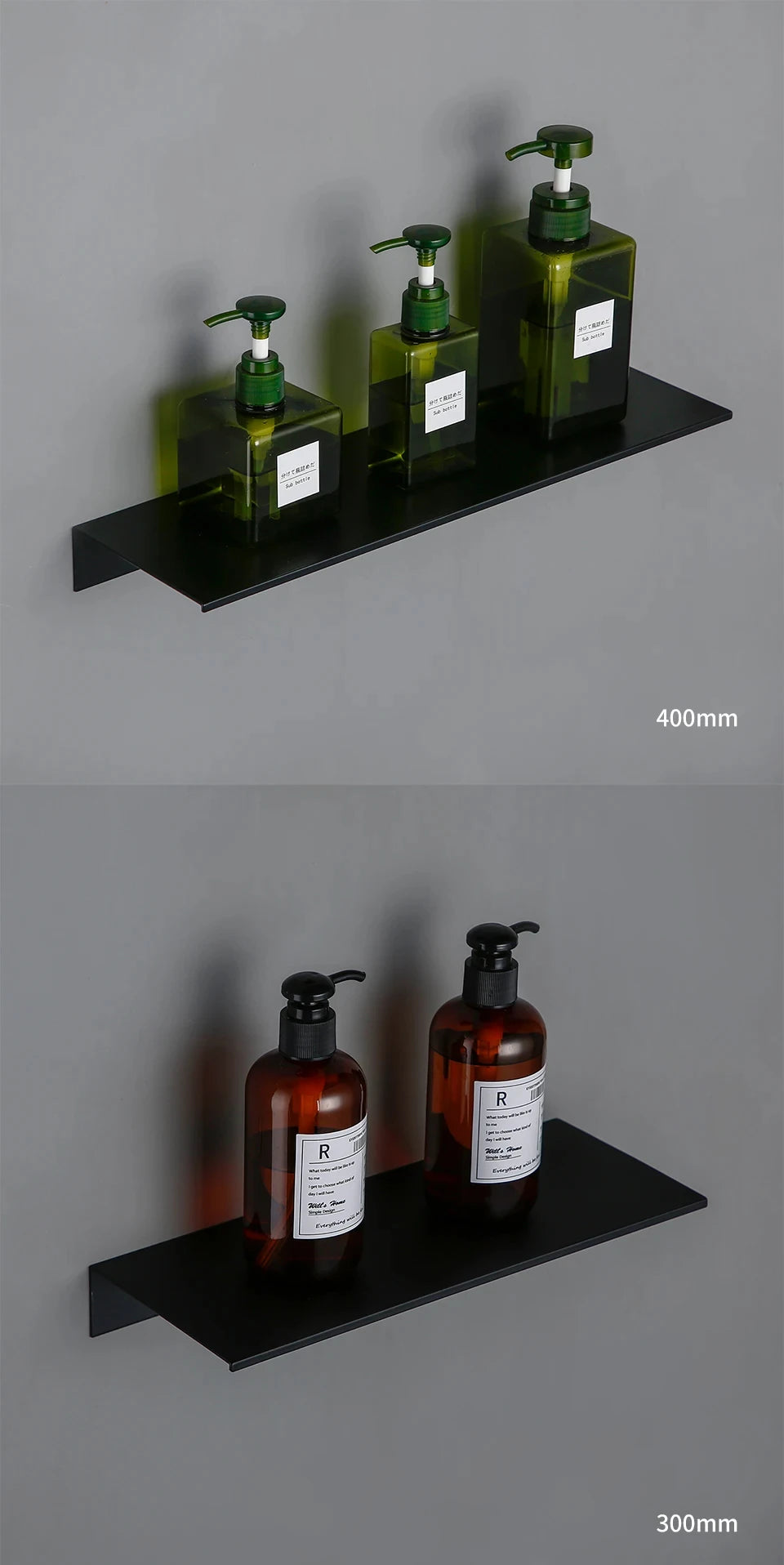 Wall-Mounted Black Shelf – Bathroom, Kitchen & Shower Storage Rack