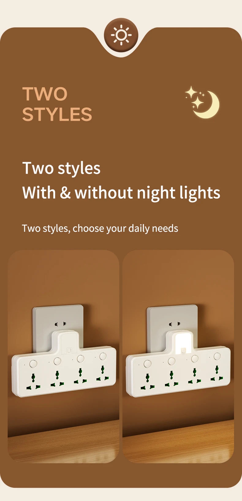 7-in-1 EU US UK AU Power Strip, Independent switch socket Power Strip 3 AC Outlets 2 USB 1 Type-C, Equipped USB charging adapter