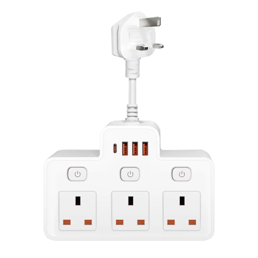 UK Power Strip with AC Outlets, USB-C & Network Filter