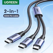UGREEN 100W 2-in-1 USB-C PD Fast Charging Cable – iPhone 15 Pro, Galaxy S24, Laptop
