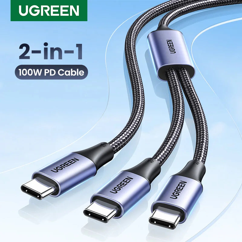 UGREEN 100W 2-in-1 USB-C PD Fast Charging Cable – iPhone 15 Pro, Galaxy S24, Laptop