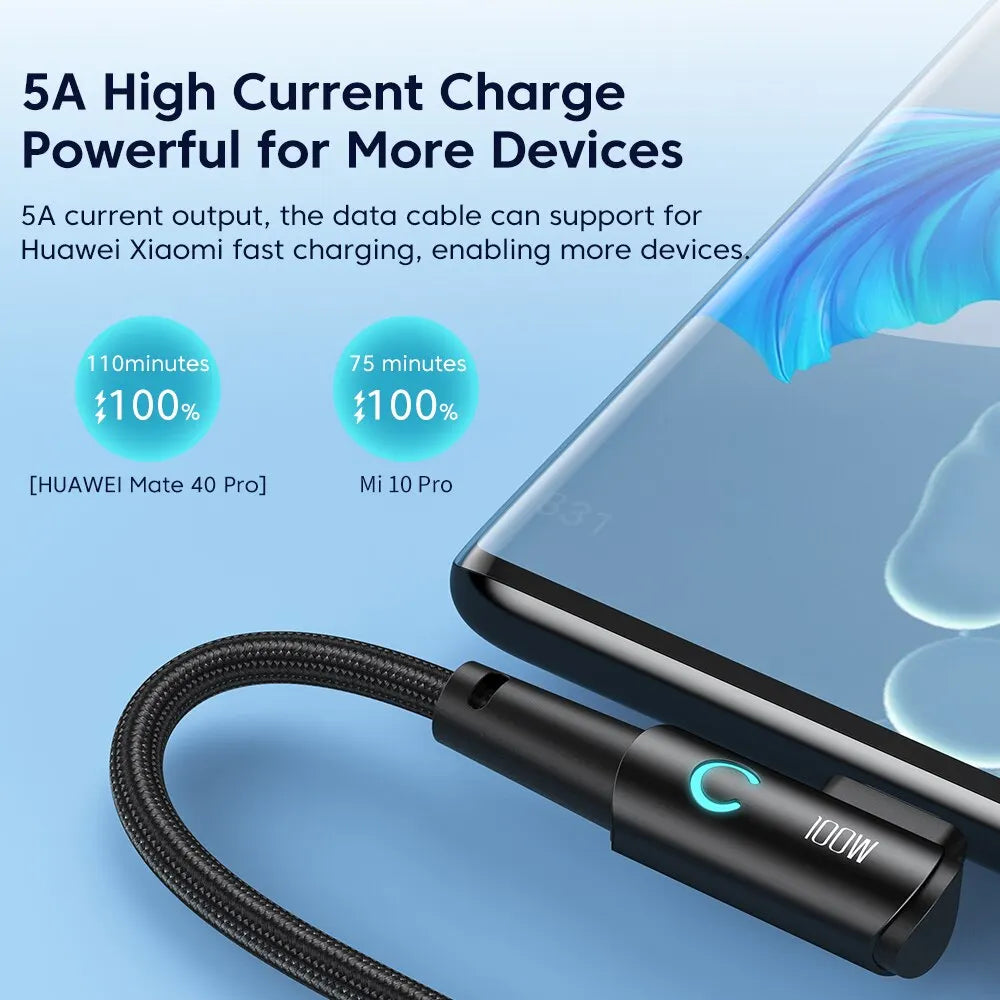 TOOCKI 100W USB-C to USB-C Cable – 90° PD Fast Charging Cable for Laptop, Tablet & Phone