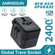 Global Universal Conversion Travel Plug 2 Type-C Sockets EU US AC Power Travel Adapter PD 65w 45w 25w Travel Plug Fast Charging