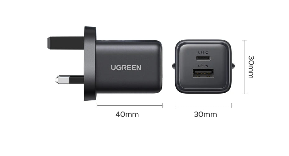 UGREEN GaN Mini Charger – 20W/30W PD 3.0 USB-C (UK Plug)