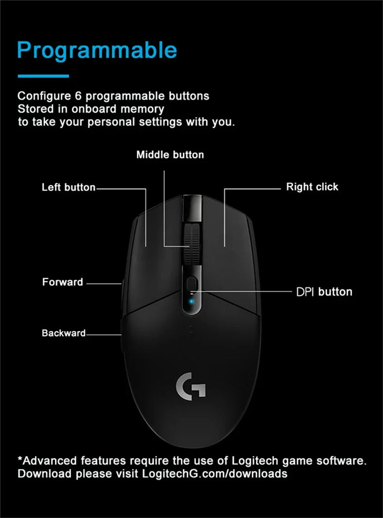 Logitech G102/G304 Wireless Bluetooth Gaming Mouse – Superlight & Ergonomic