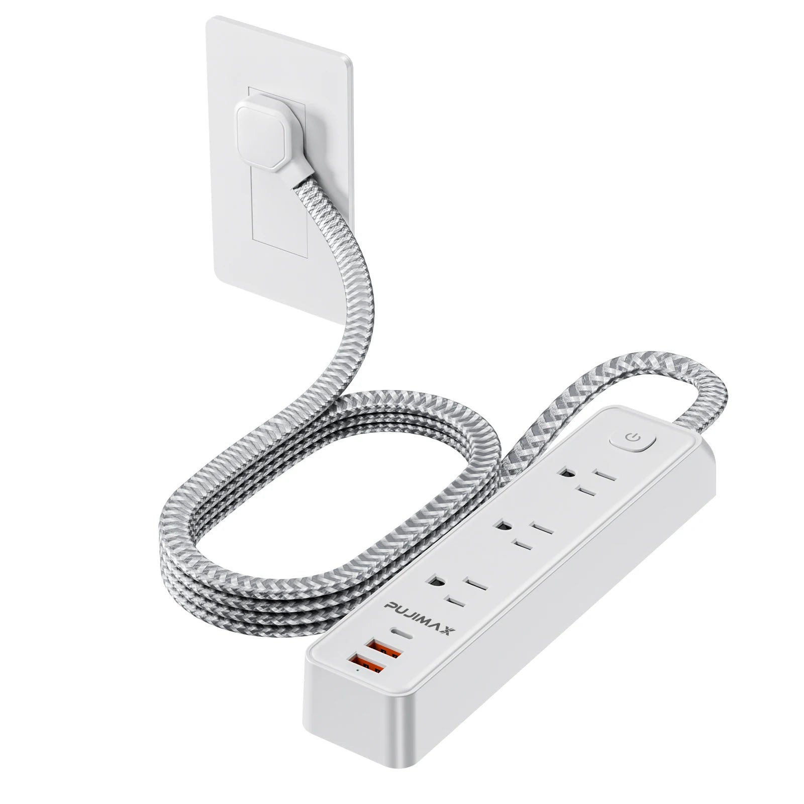 PUJIMAX Power Strip – 5ft Extension Cable with 5 AC Outlets & 3 USB Ports