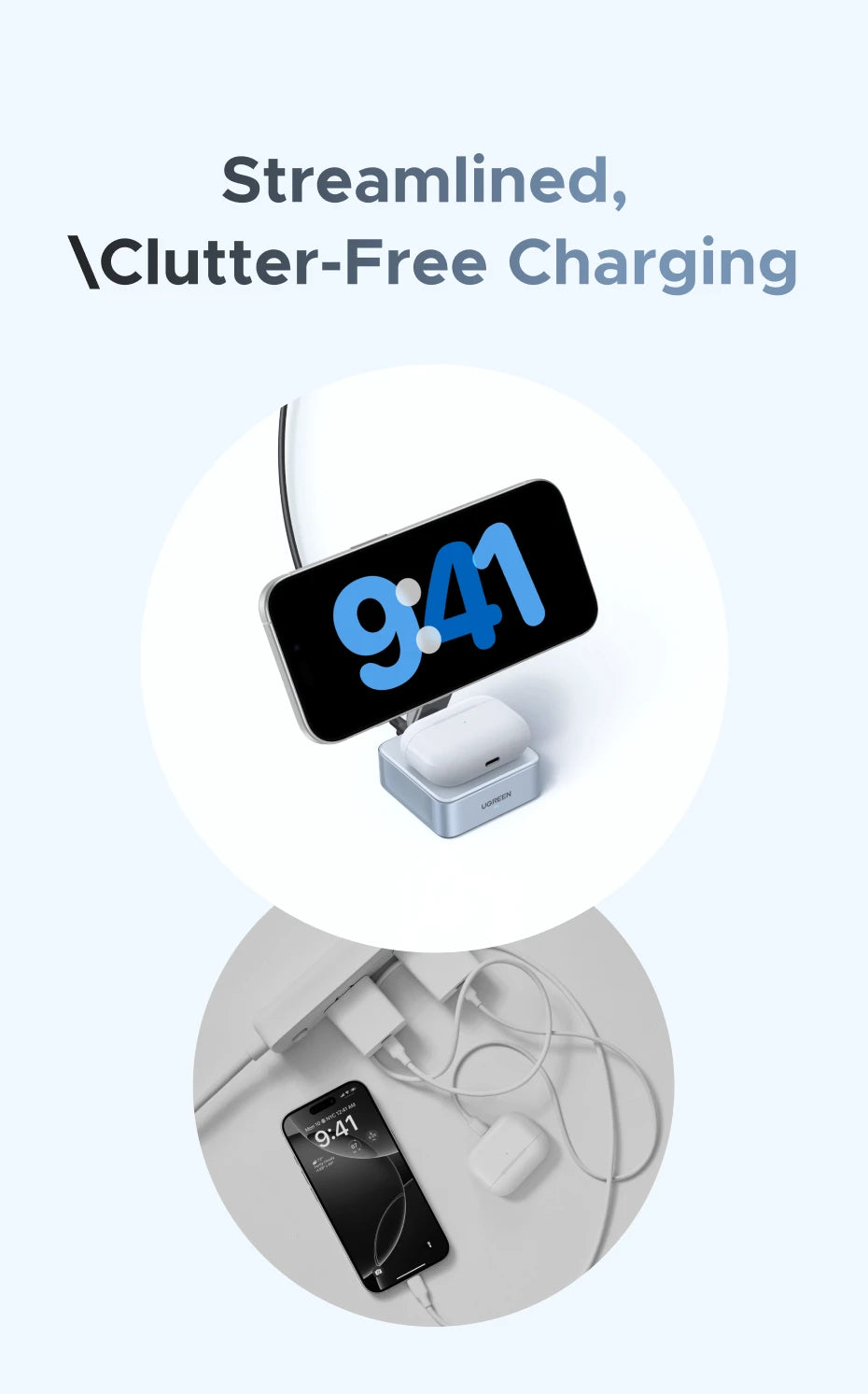 UGREEN Qi2 25W 15W Magnetic 2-in-1 Wireless Charger Stand Fast Charging Stand Magsafe Charger For iPhone 16 17 Series