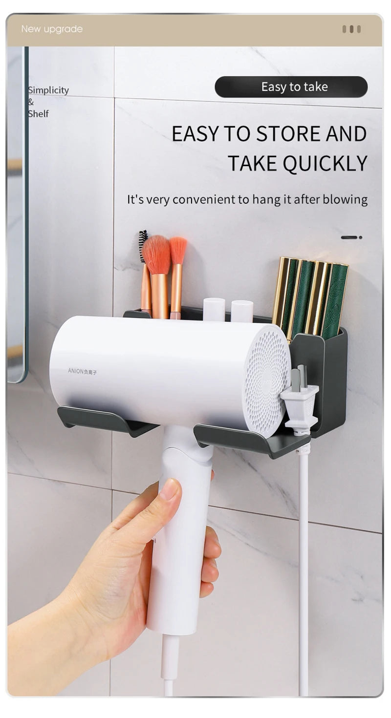 Wall-Mounted Hair Dryer Holder – Bathroom Organizer