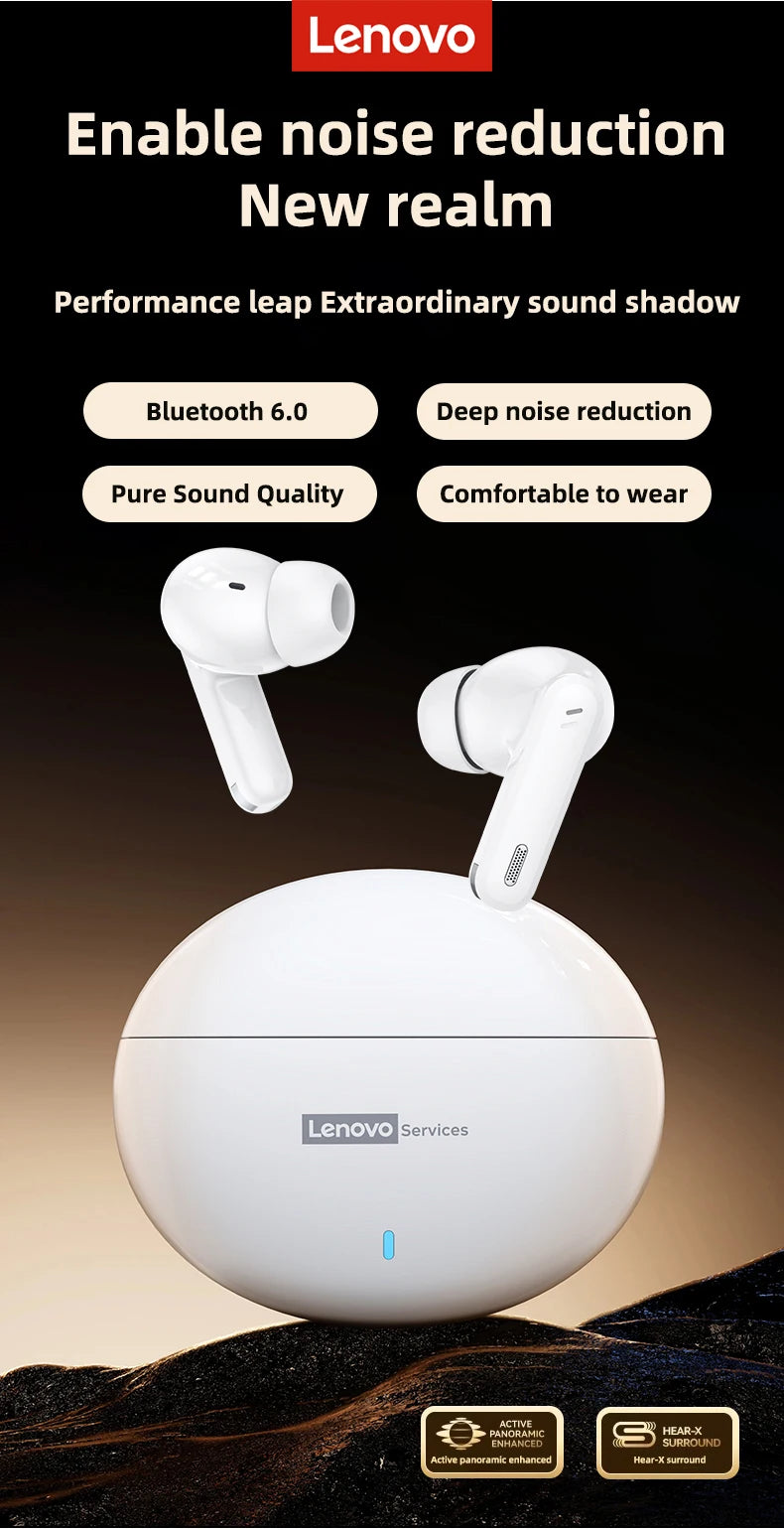 Lenovo LE253 Wireless Earbuds – Bluetooth 6.0, ANC Noise Reduction & HiFi Stereo Sound