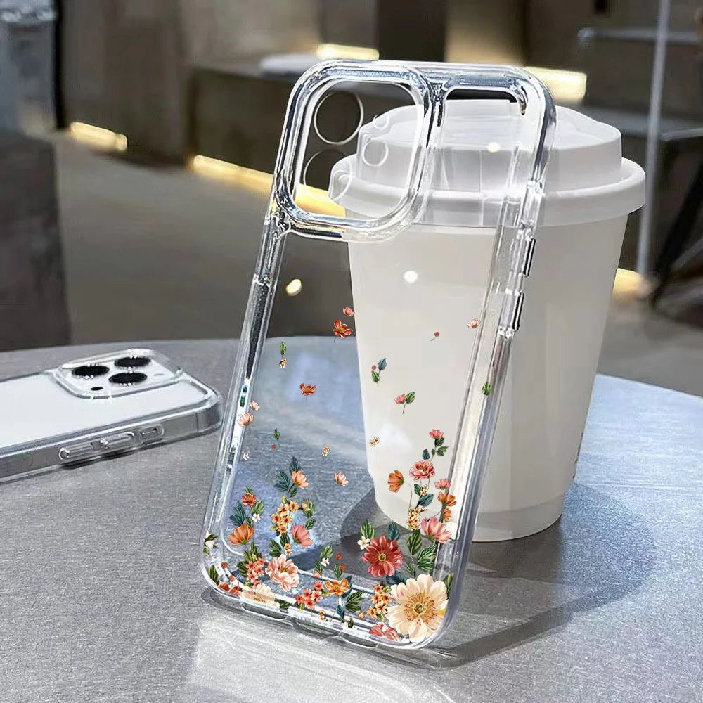 Transparent Flower Silicone Shockproof Case – iPhone 15–17 Series