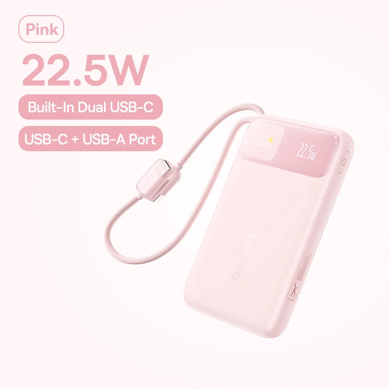Baseus 10,000mAh Power Bank – 22.5W Fast Charge, Dual USB-C