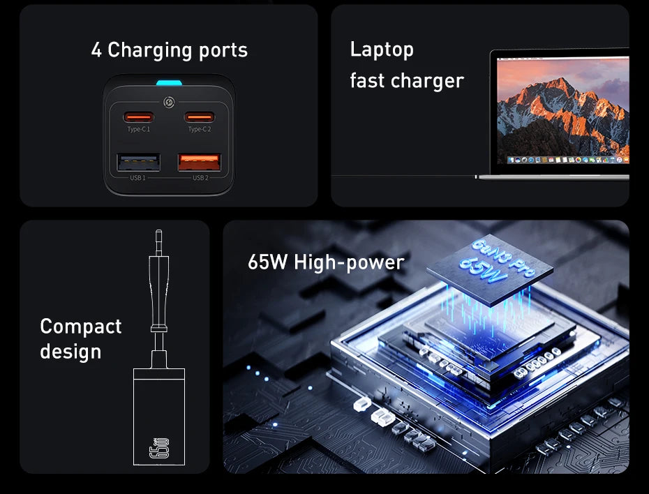 Baseus 65W Desktop Charger – Fast Charge for iPhone & Samsung