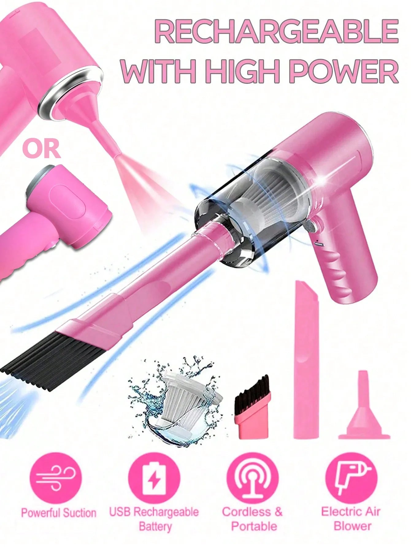3-in-1 Car & Home Vacuum – USB Rechargeable